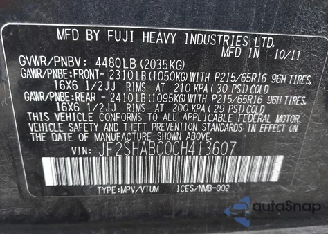 2012 Subaru Forester 2.5X from USA, damaged, VIN JF2SHABC0CH413607